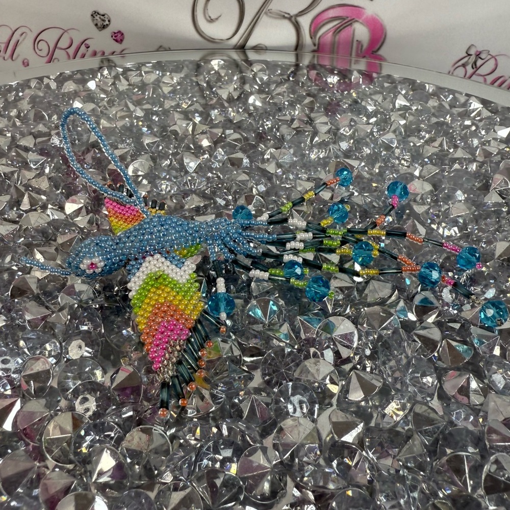 Handmade keychain ornament bird Beaded Hummingbird Keychain in Blue, Pink Lime